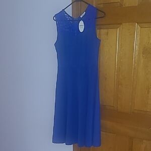 Sleeveless Royal Blue Lace Yoke Dress